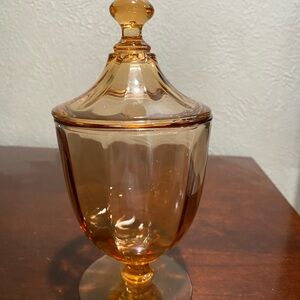 Vintage, Amber Glass Pedestal Candy Dish with Matching Lid